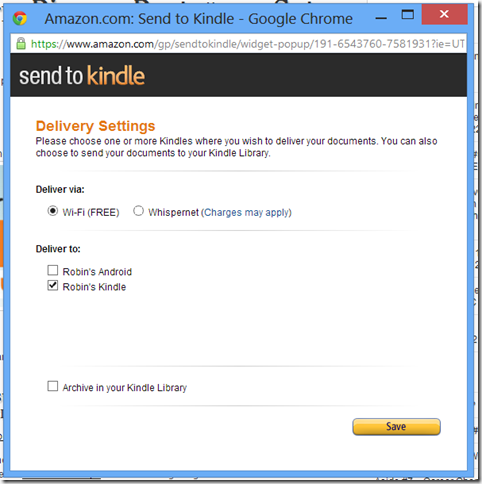 Send To Kindle - Configure Settings