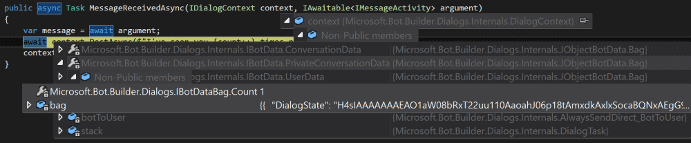 dialogstate in the context's privateconversationdata
